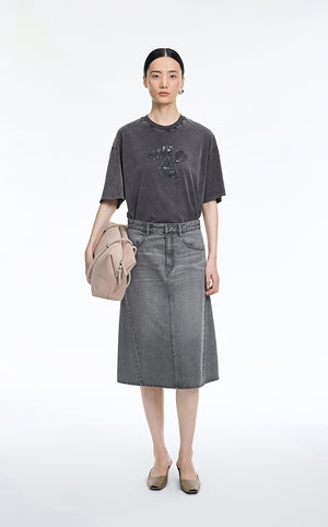 Skirt / JNBY Slight Stretch Mid-Length Denim Skirt Grey Denim