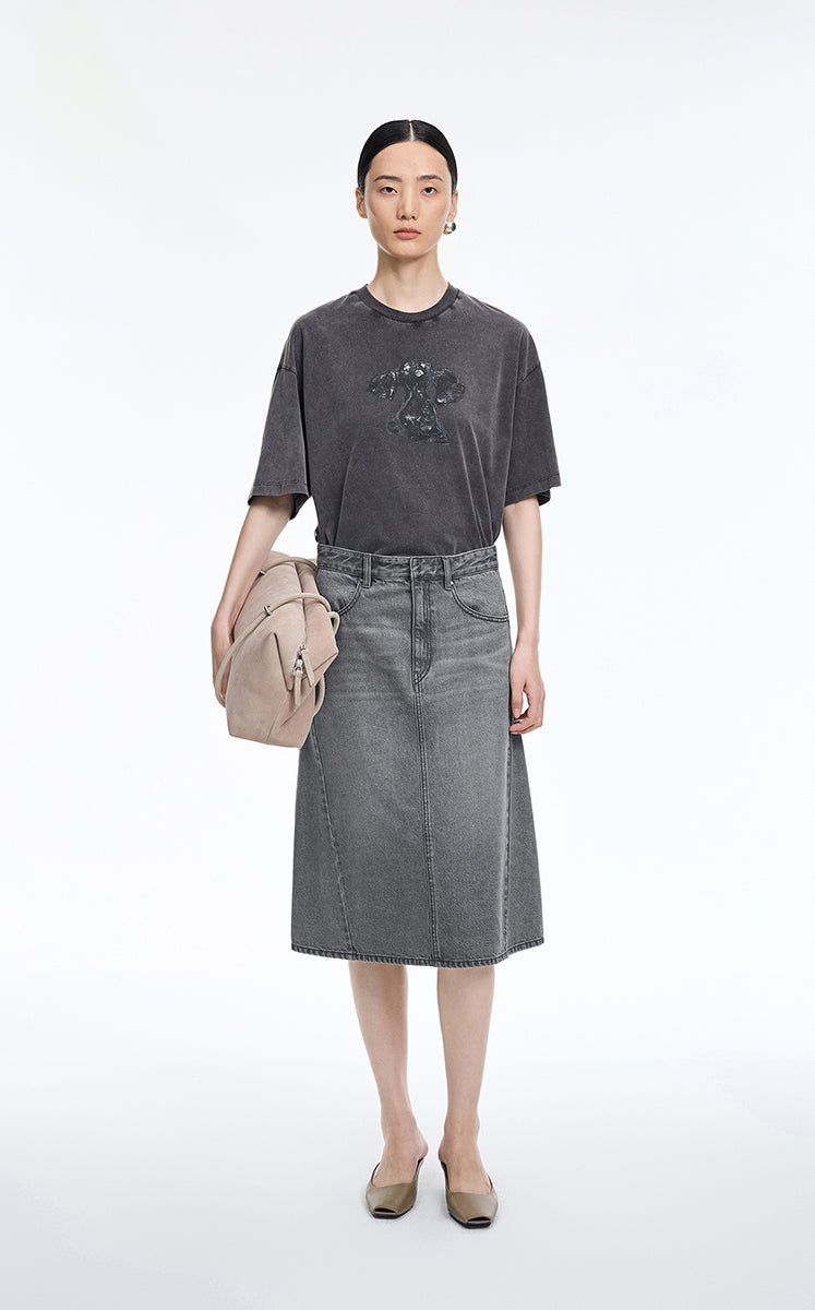 Skirt / JNBY Slight Stretch Mid-Length Denim Skirt Grey Denim