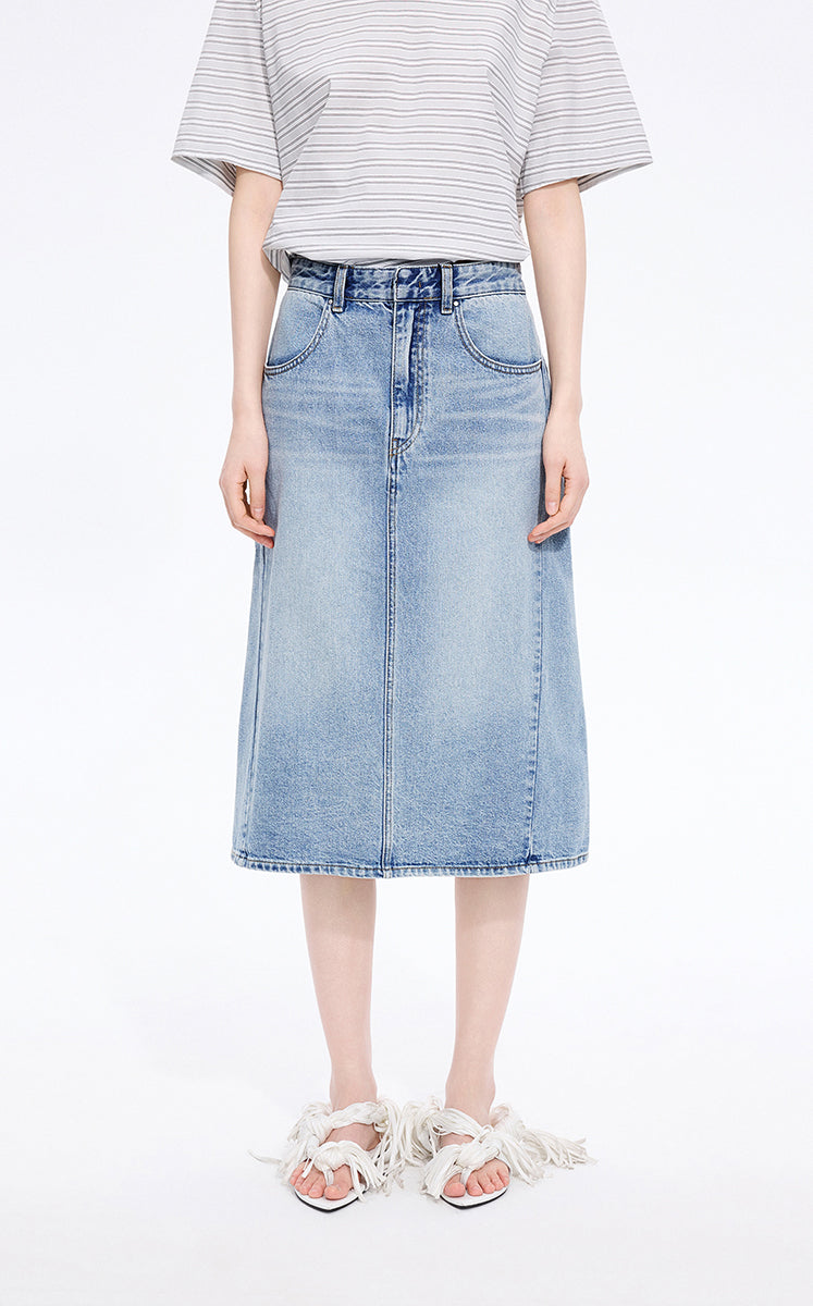 Skirt / JNBY Slight Stretch Mid-Length Denim Skirt Light Denim Blue