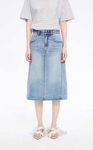 Skirt / JNBY Slight Stretch Mid-Length Denim Skirt Light Denim Blue