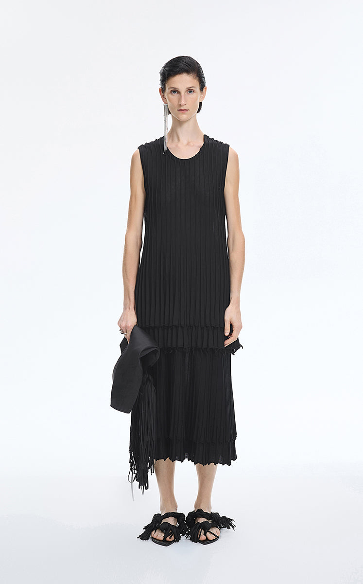 Skirt / JNBY Textured Pleated Cotton Midi Skirt Black
