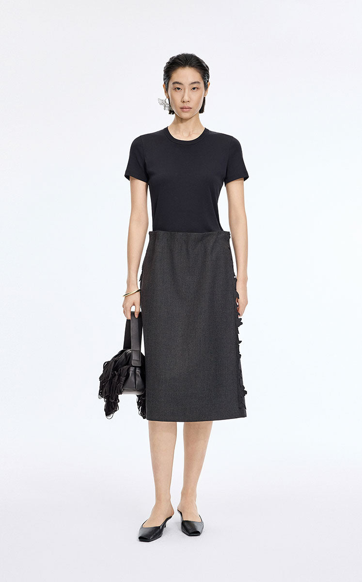 Skirt / JNBY Wool 3D Cutwork Embroidery Mid-Length Skirt