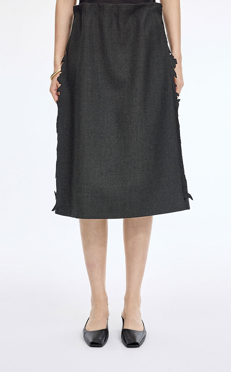 Skirt / JNBY Wool 3D Cutwork Embroidery Mid-Length Skirt Grey