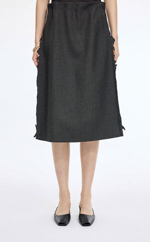 Skirt / JNBY Wool 3D Cutwork Embroidery Mid-Length Skirt Grey