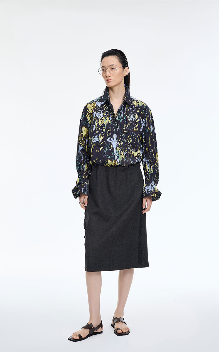 Skirt / JNBY Wool 3D Cutwork Embroidery Mid-Length Skirt