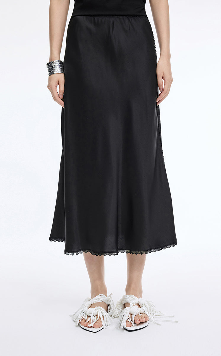 Skirt / JNBY Cupro Jacquard Midi Skirt Black Marl