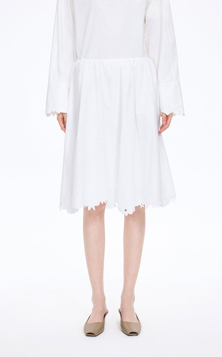 Skirt / JNBY Drawstring Cotton Midi Skirt Ecru