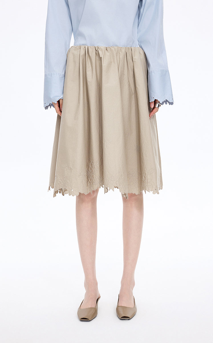 Skirt / JNBY Drawstring Cotton Midi Skirt Sand Khaki