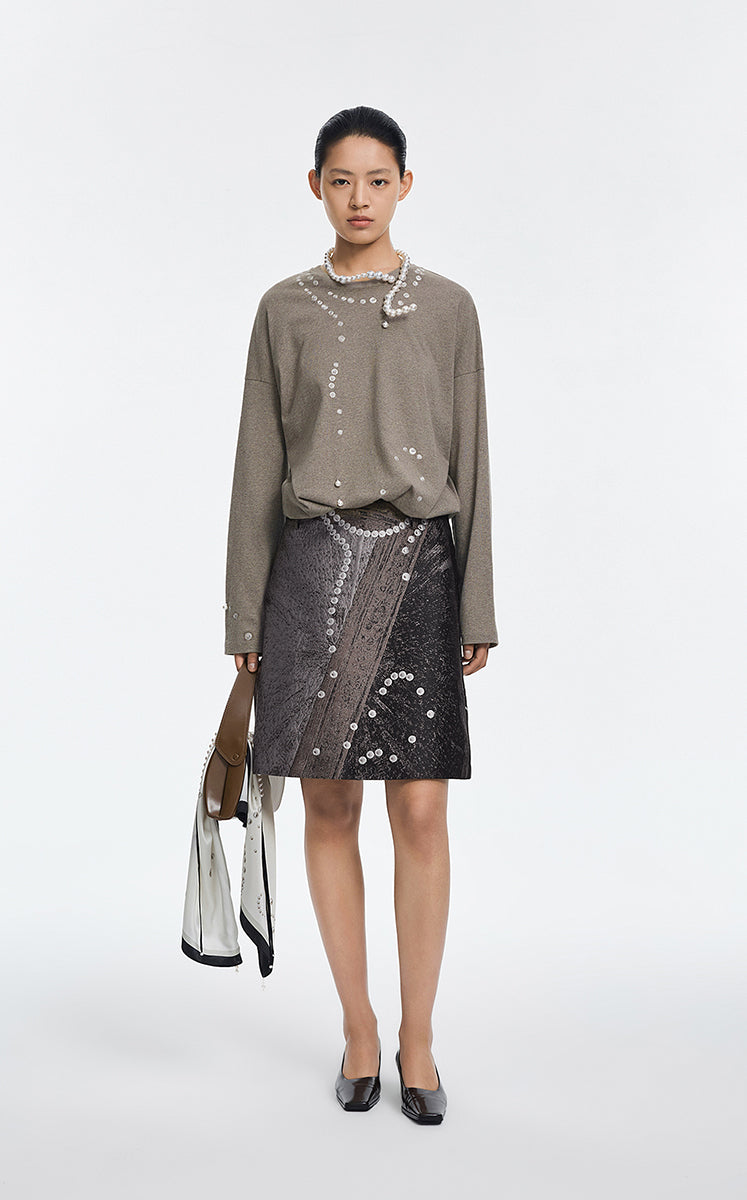 Skirt / JNBY Jacquard A-Line Mini Skirt Black Grey