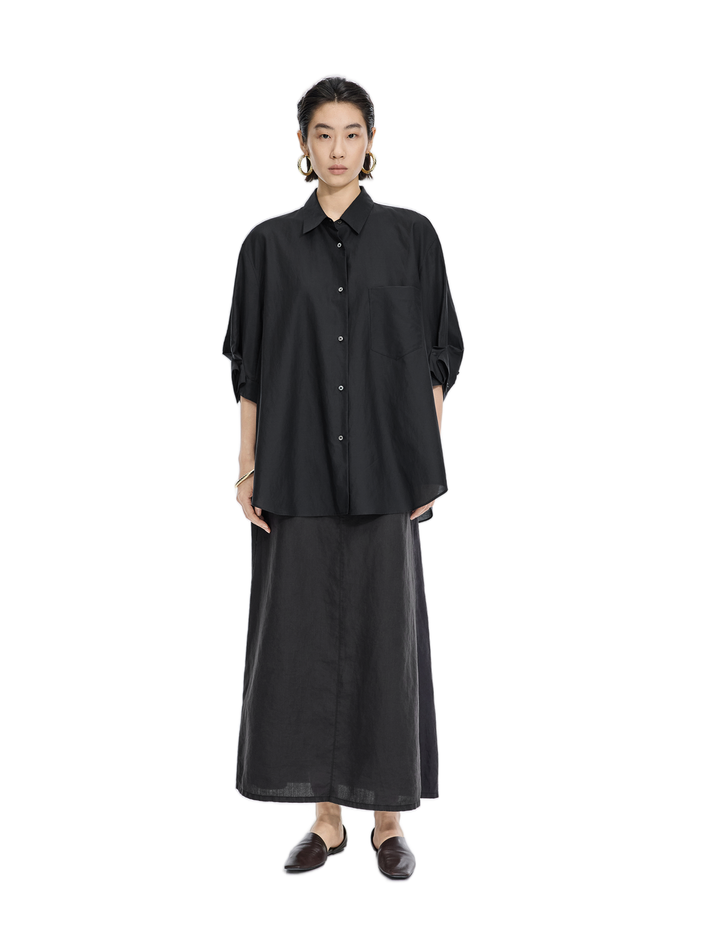 Skirt / JNBY Ramie A-Line Maxi Skirt