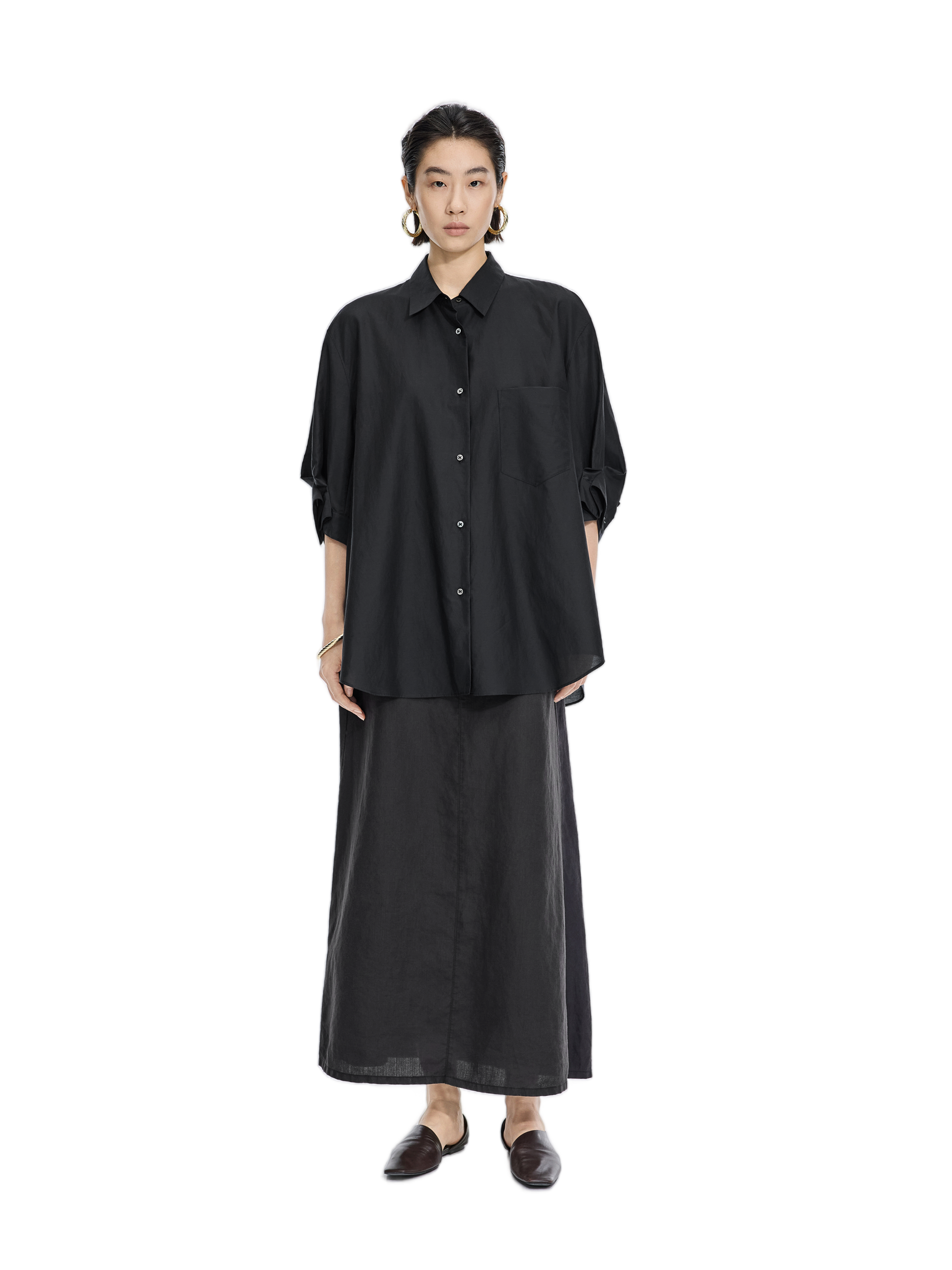 Skirt / JNBY Ramie A-Line Maxi Skirt