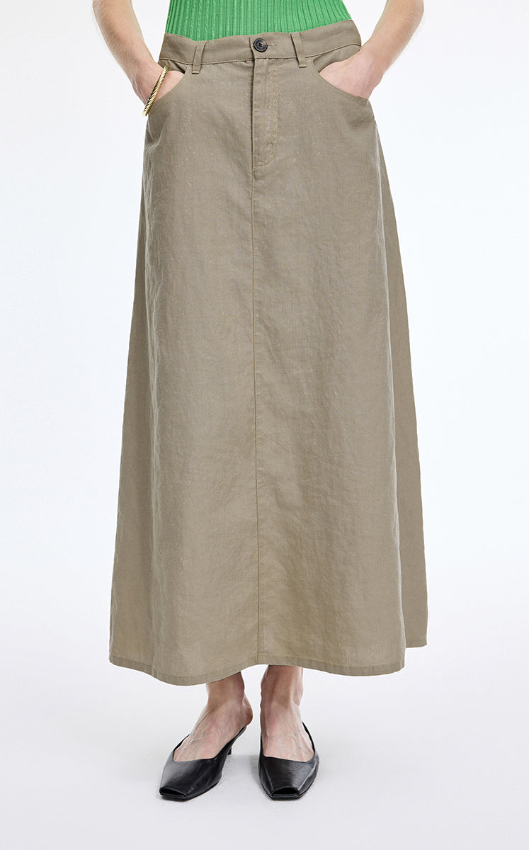 Skirt / JNBY Ramie A-Line Maxi Skirt Oatmeal