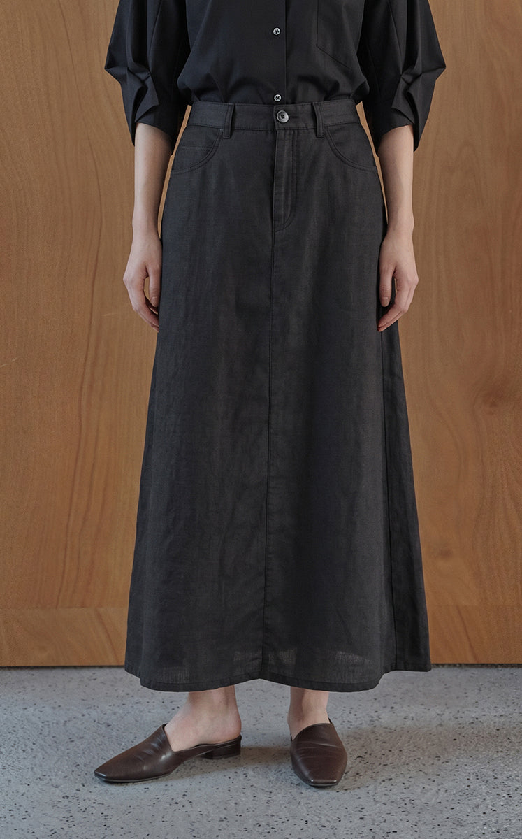 Skirt / JNBY Ramie A-Line Maxi Skirt Jet Black