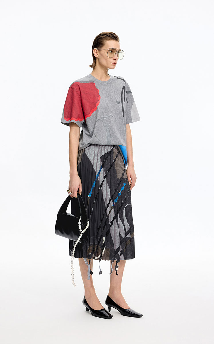 Skirt / JNBY Pleated A-Line Midi Skirt with Abstract Print