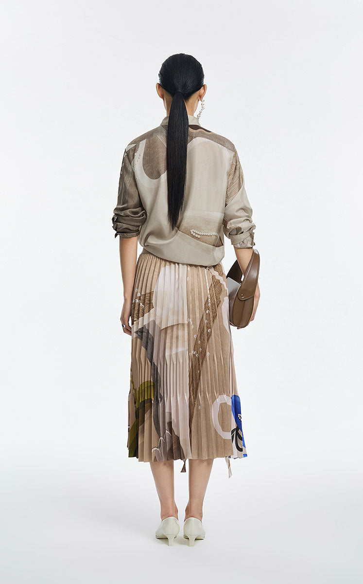 Skirt / JNBY Pleated A-Line Midi Skirt with Abstract Print
