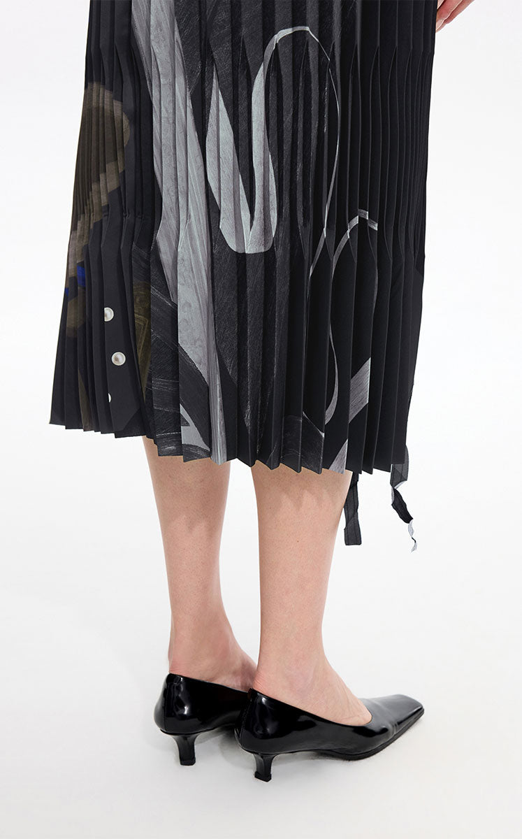Skirt / JNBY Pleated A-Line Midi Skirt with Abstract Print