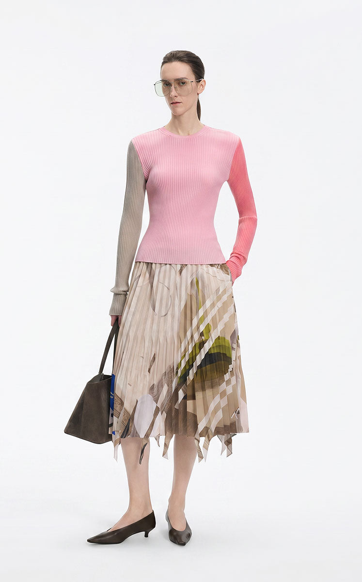 Skirt / JNBY Pleated A-Line Midi Skirt with Abstract Print