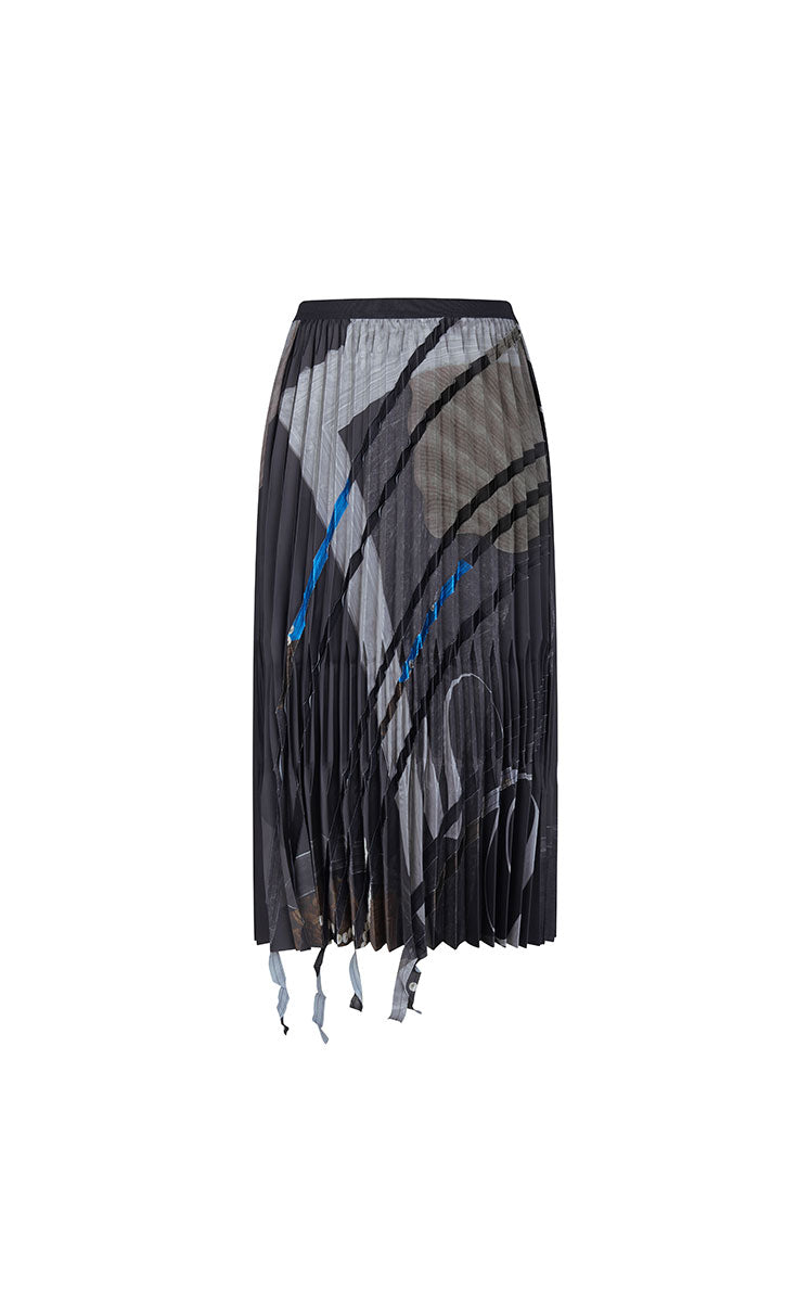 Skirt / JNBY Pleated A-Line Midi Skirt with Abstract Print