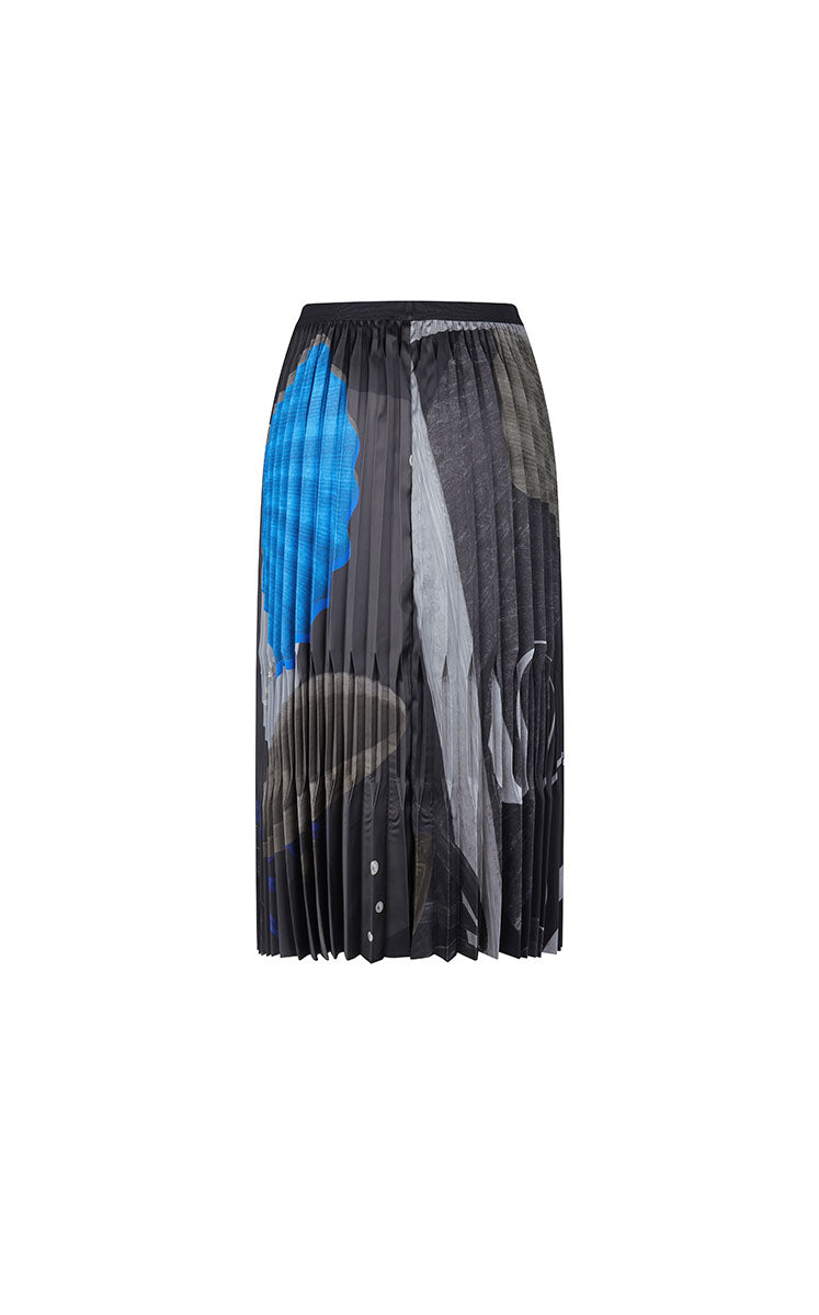 Skirt / JNBY Pleated A-Line Midi Skirt with Abstract Print
