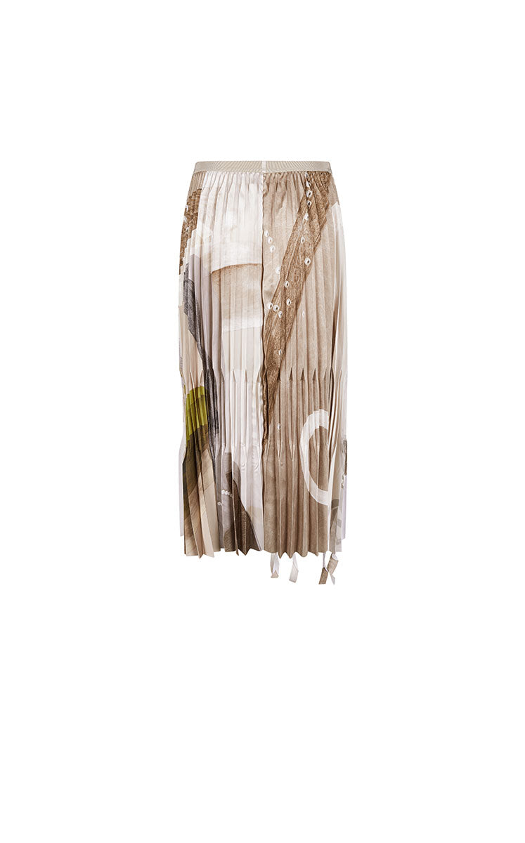 Skirt / JNBY Pleated A-Line Midi Skirt with Abstract Print