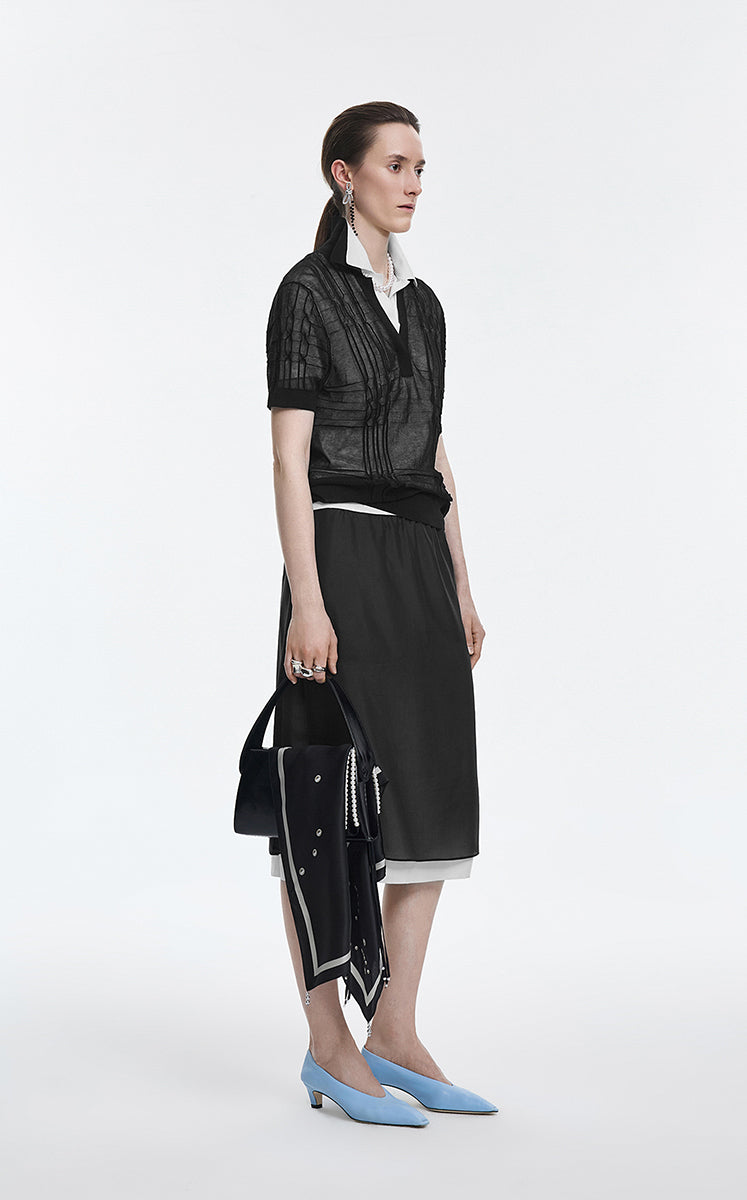 Skirt / JNBY Silk Crepe De Chine Layered Midi Skirt