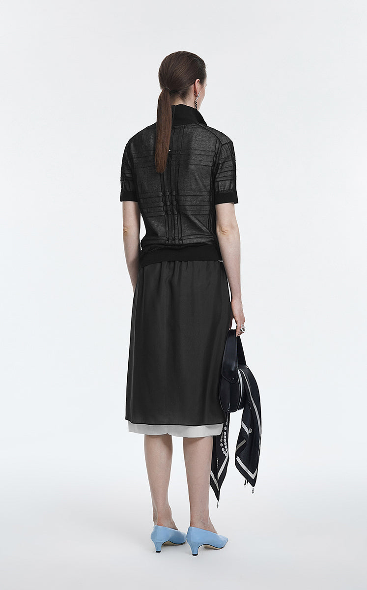 Skirt / JNBY Silk Crepe De Chine Layered Midi Skirt