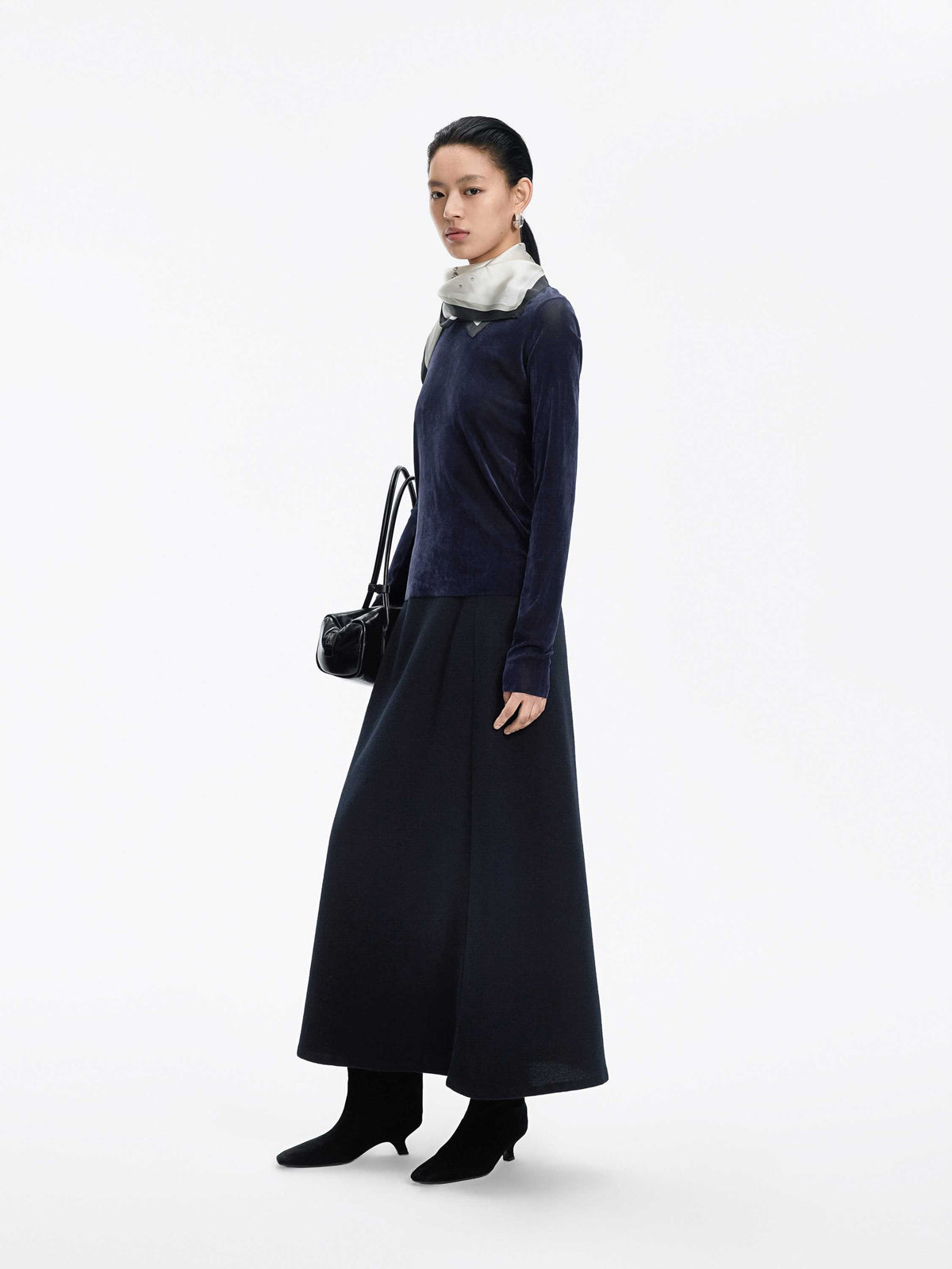 Skirt / JNBY A-Line Cotton Blend Long Skirt Navy-2
