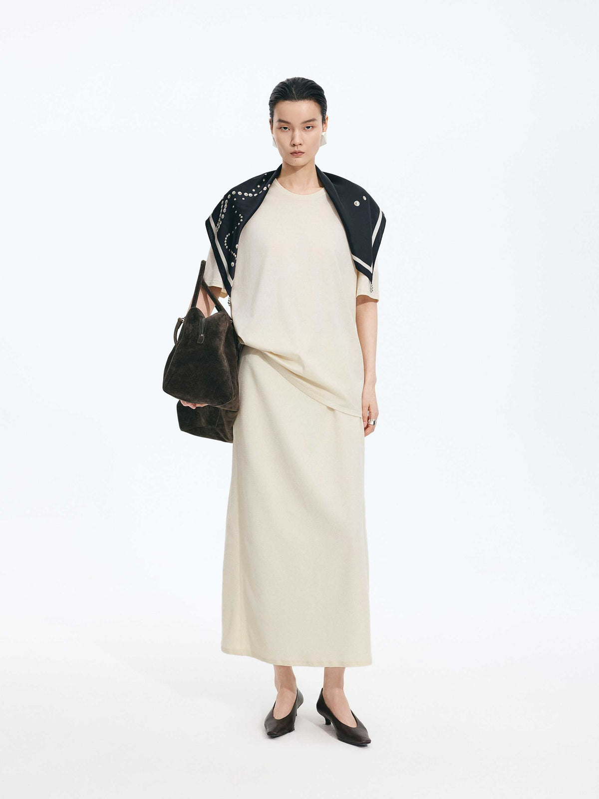 Skirt / JNBY A-Line Cotton Blend Long Skirt Light Ivory-1