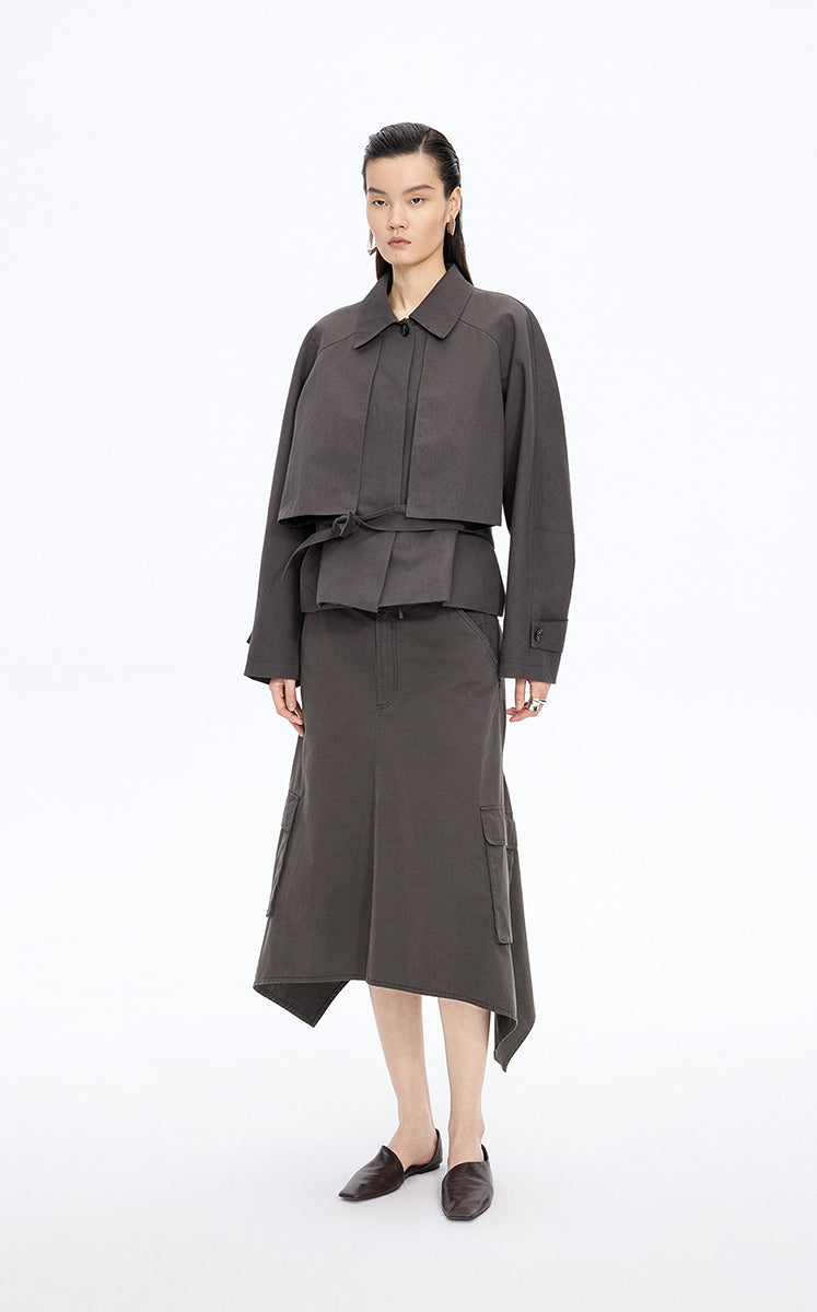 Skirt / JNBY Asymmetric Cotton Mid-Length Skirt Black-2