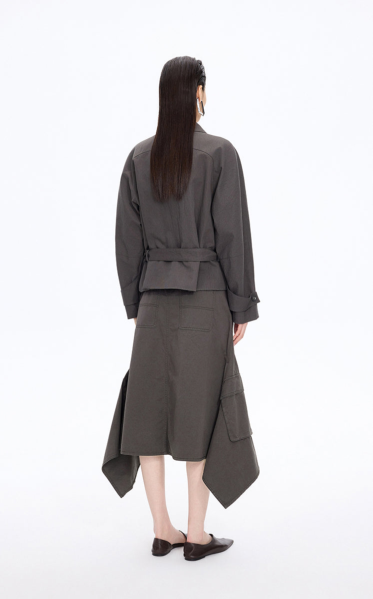 Skirt / JNBY Asymmetric Cotton Mid-Length Skirt Black-2