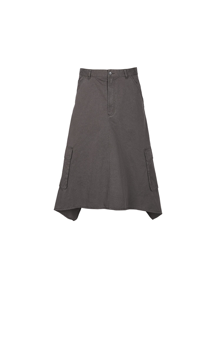 Skirt / JNBY Asymmetric Cotton Mid-Length Skirt Black-2