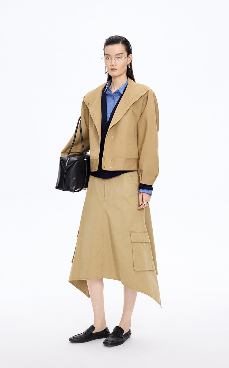 Skirt / JNBY Asymmetric Cotton Mid-Length Skirt Khaki-1