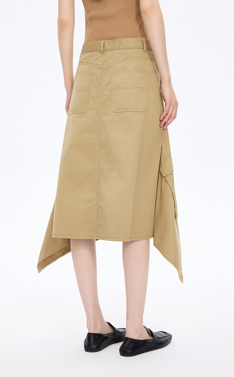 Skirt / JNBY Asymmetric Cotton Mid-Length Skirt Khaki-1