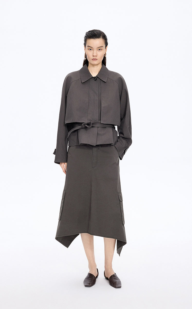Skirt / JNBY Asymmetric Cotton Mid-Length Skirt Black-2