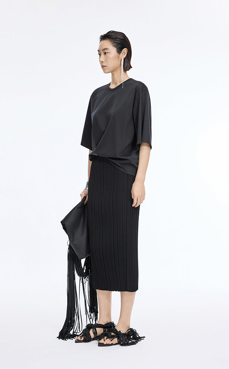 Skirt / JNBY Cotton Blend Mid-Length Waist Skirt Black-2