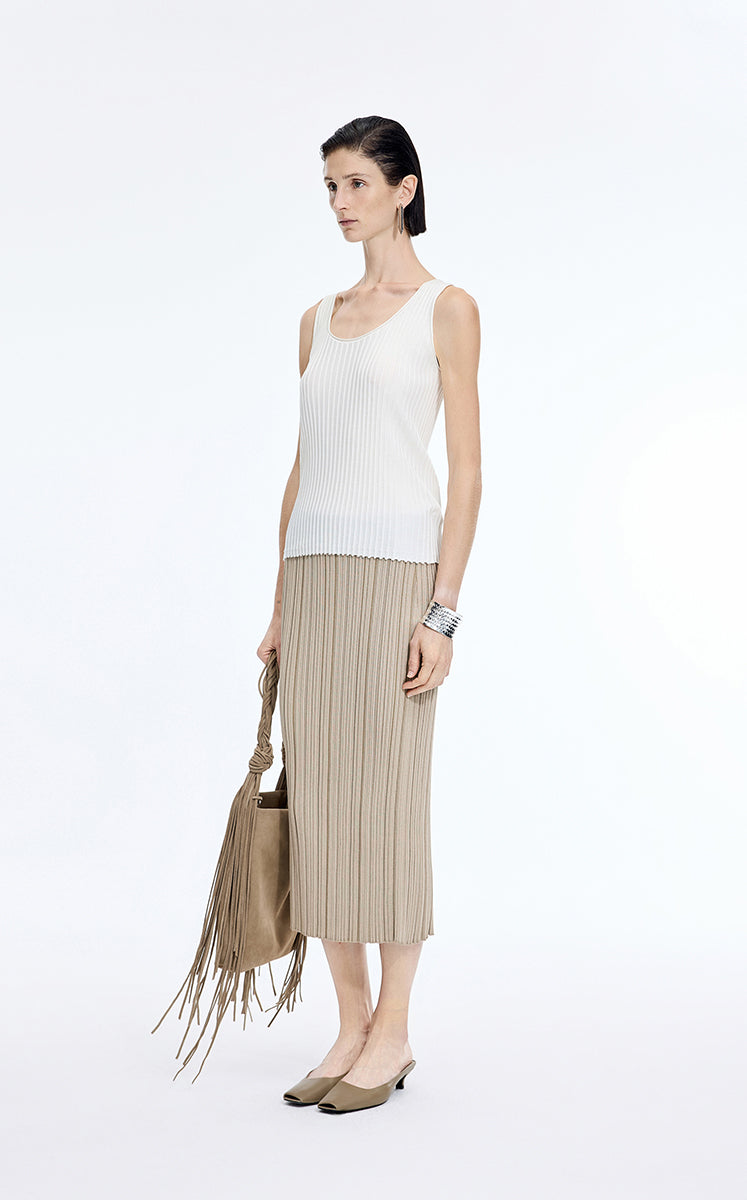 Skirt / JNBY Cotton Blend Mid-Length Waist Skirt Khaki-1
