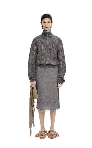 Skirt / JNBY Cotton Knit Fringe Midi Skirt Brown Marl-2