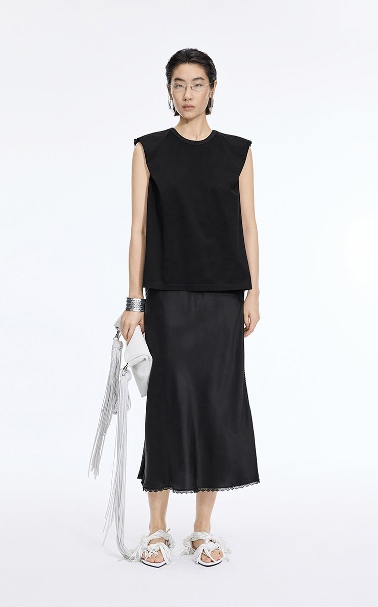 Skirt / JNBY Cupro Jacquard Midi Skirt Black Marl-2