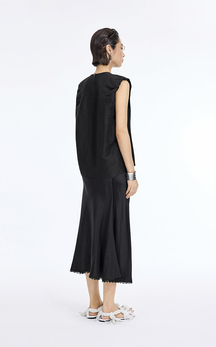 Skirt / JNBY Cupro Jacquard Midi Skirt Black Marl-2