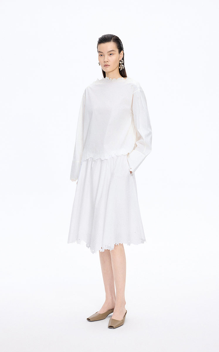 Skirt / JNBY Drawstring Cotton Midi Skirt Ecru-2