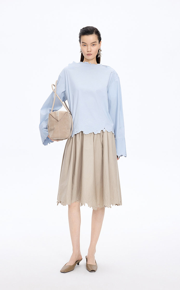 Skirt / JNBY Drawstring Cotton Midi Skirt Sand Khaki-3