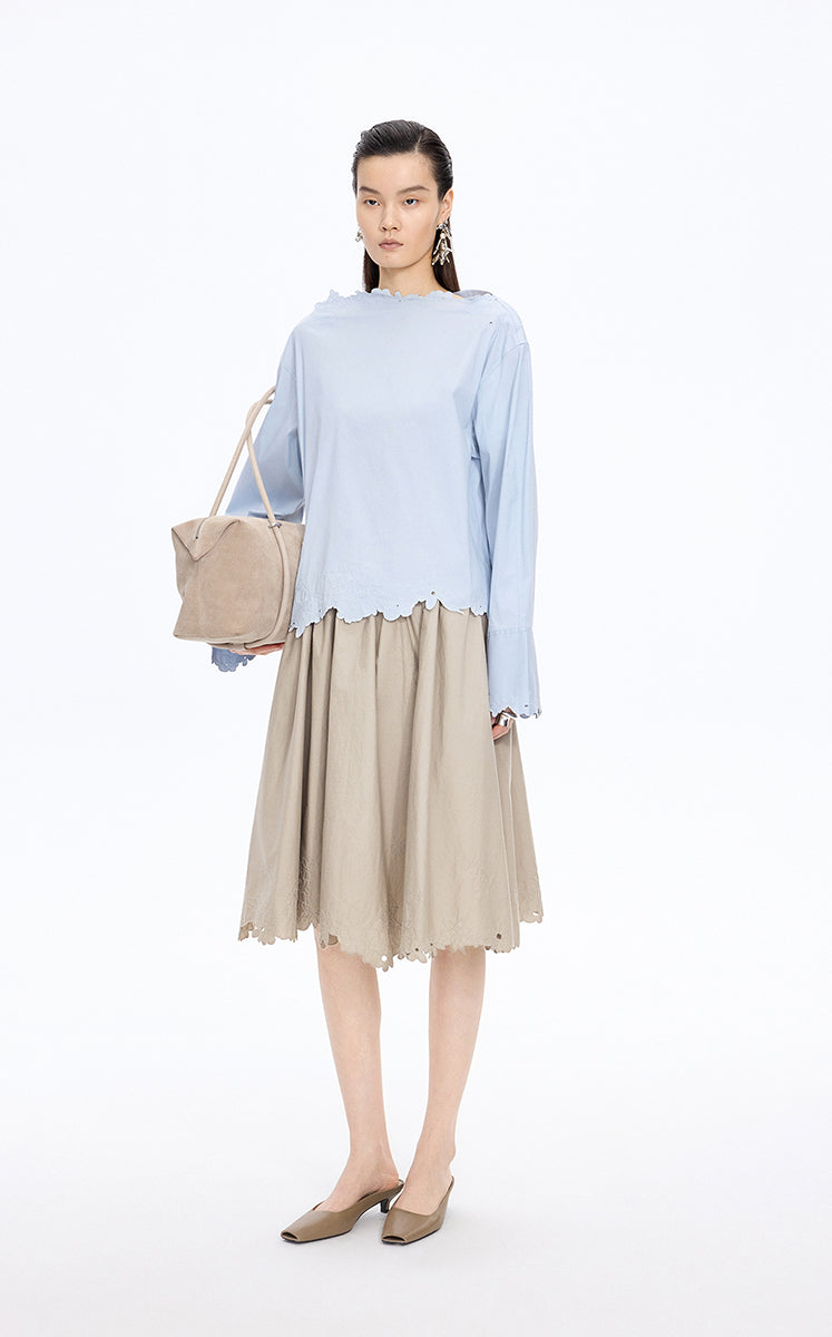 Skirt / JNBY Drawstring Cotton Midi Skirt Sand Khaki-3
