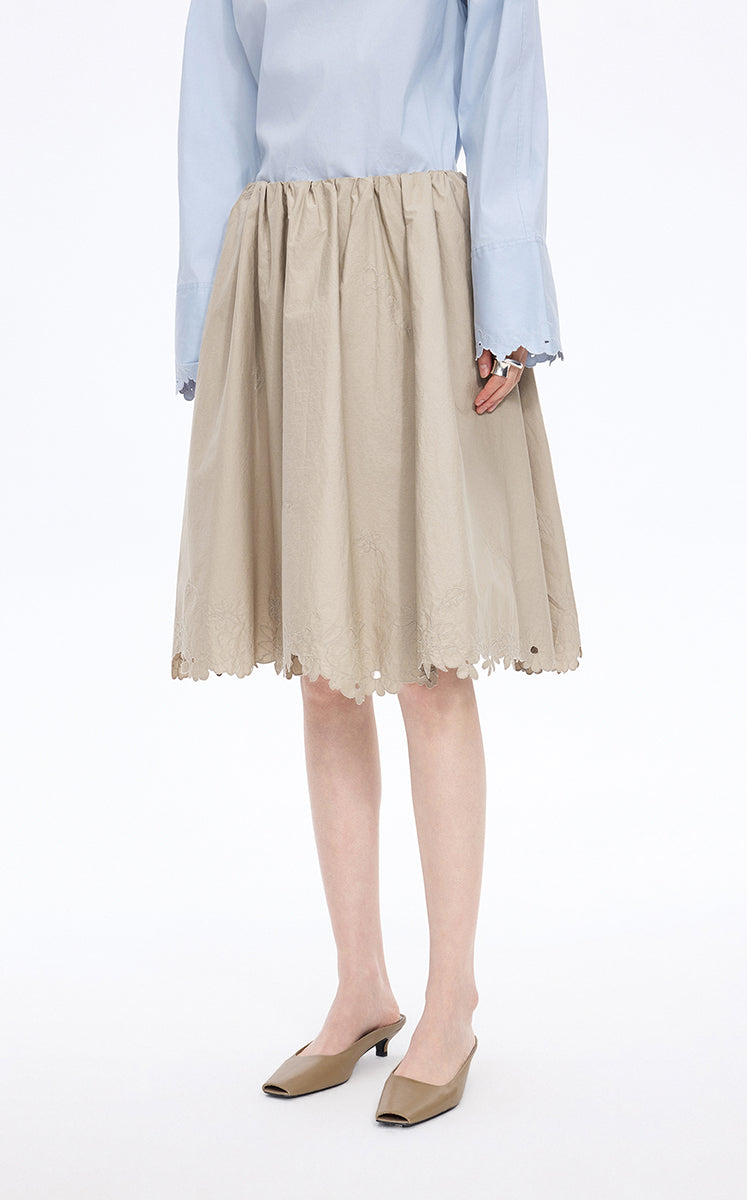 Skirt / JNBY Drawstring Cotton Midi Skirt Sand Khaki-3