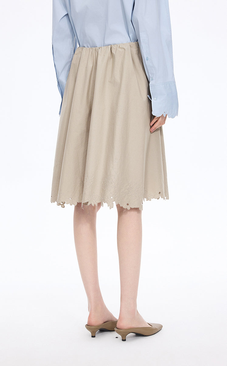 Skirt / JNBY Drawstring Cotton Midi Skirt Sand Khaki-3
