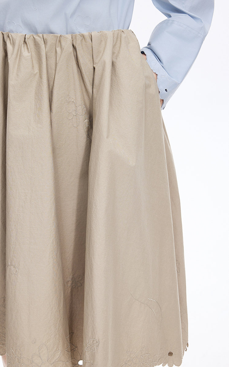 Skirt / JNBY Drawstring Cotton Midi Skirt Sand Khaki-3