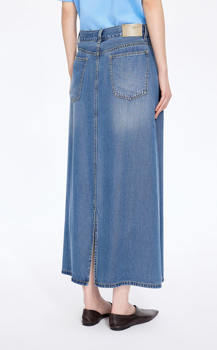 Skirt / JNBY Lyocell A-Line Long Skirt Washed Denim Blue-1