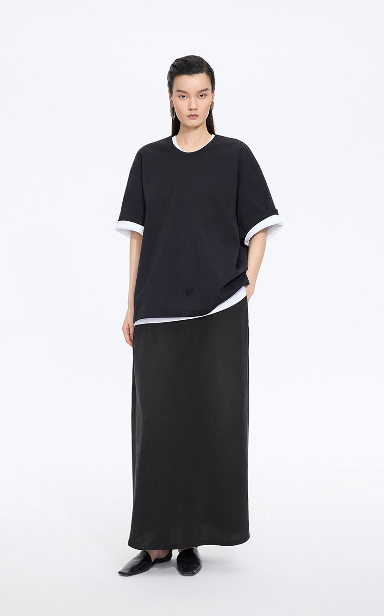 Skirt / JNBY Lyocell A-Line Long Skirt Washed Black Denim-2
