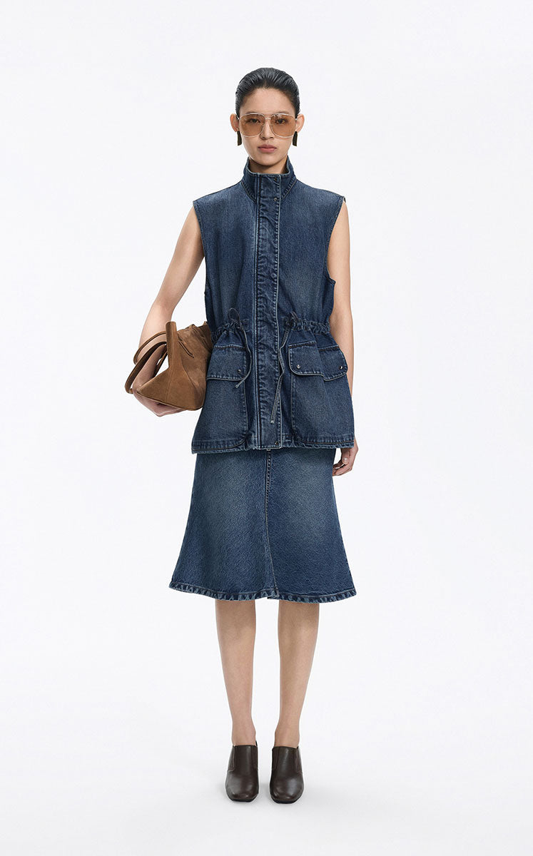 Skirt / JNBY Mid-Length Denim Flare Skirt Washed Denim Blue-1