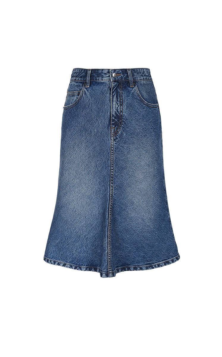 Skirt / JNBY Mid-Length Denim Flare Skirt Washed Denim Blue-1