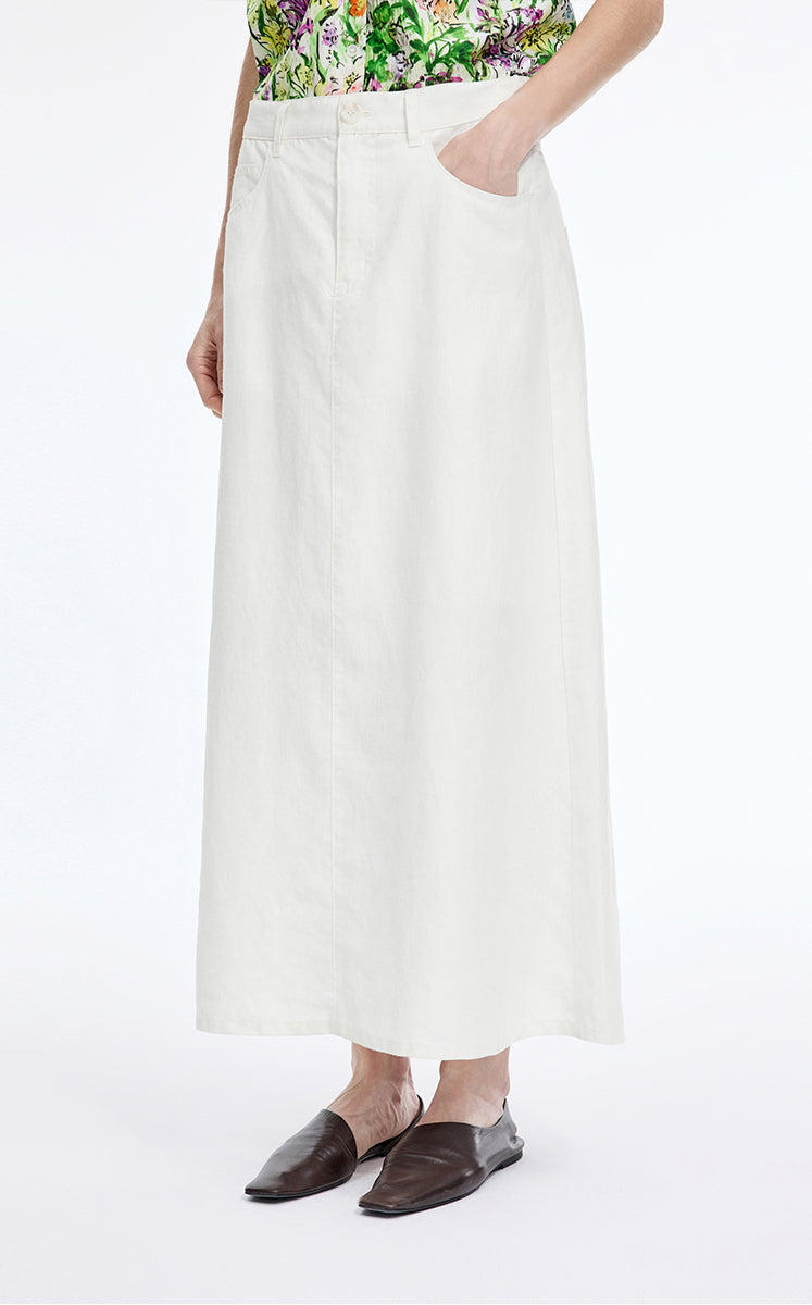 Skirt / JNBY Ramie A-Line Maxi Skirt Off White-2